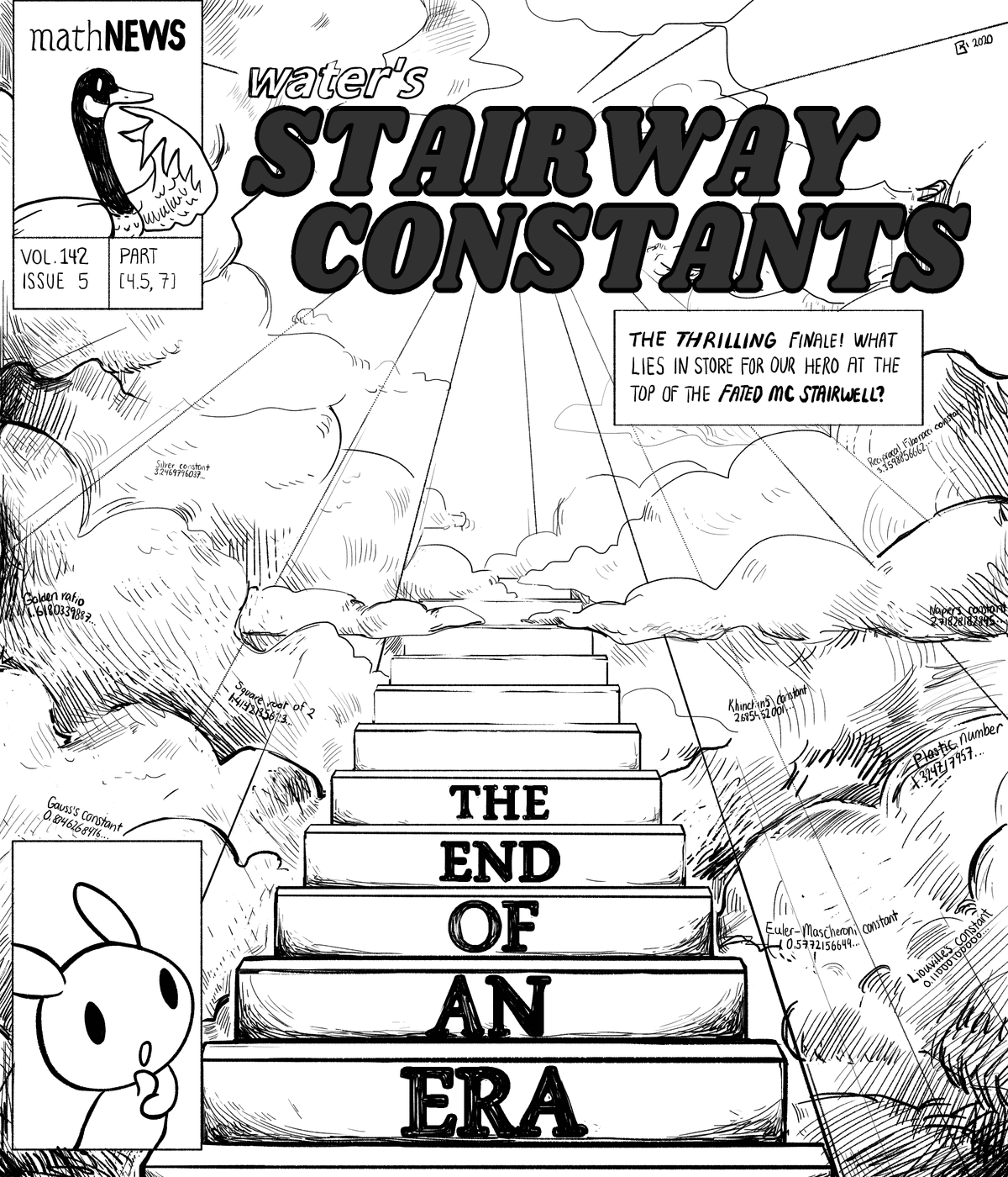 A line art drawing of a stairway ascending into heaven, with the words THE END OF AN ERA written on the steps.
